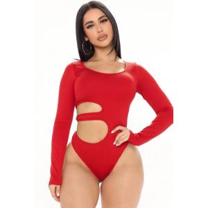 Red Women’s Cut-Out Long Sleeve Bodysuit
